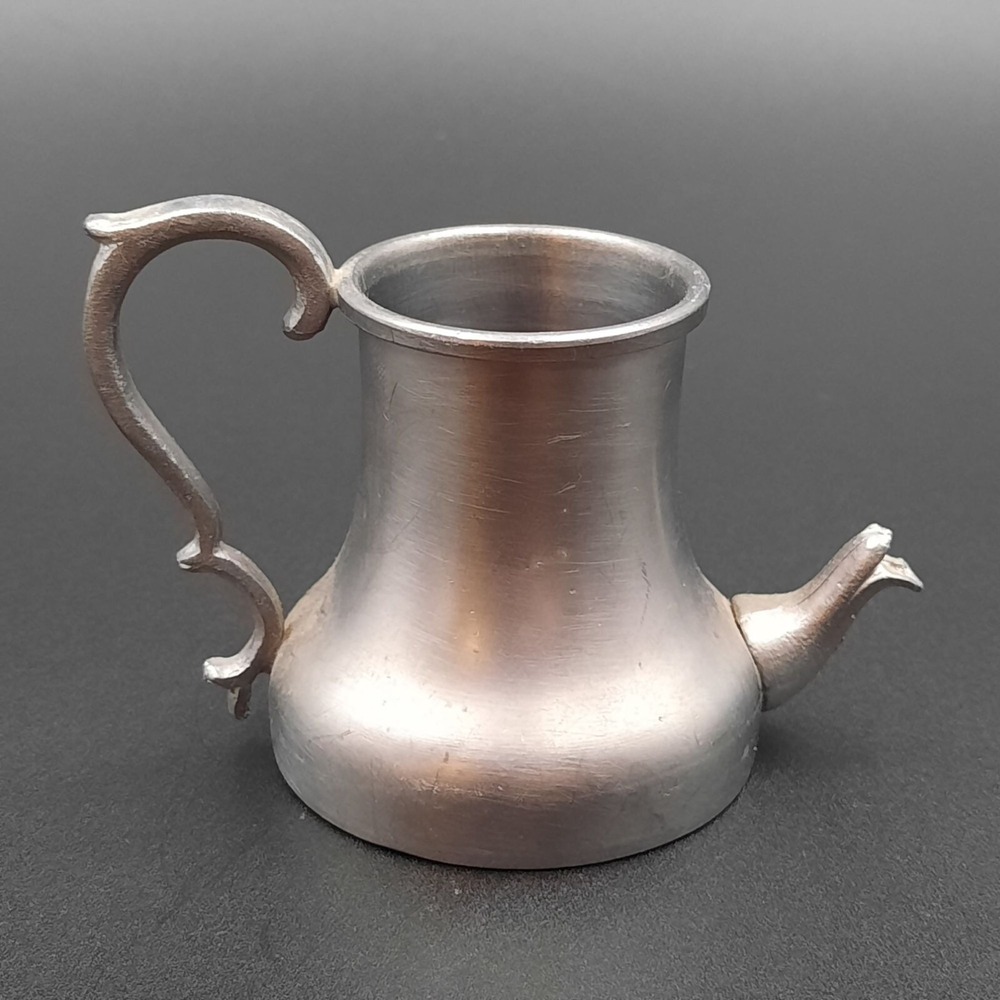 Vintage Italian Pewter Miniature‎ Teapot Creamer With Ornate Handle & Spout